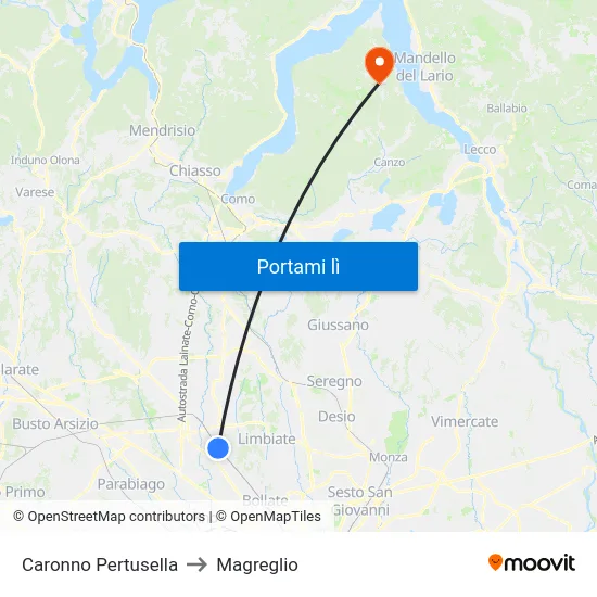 Caronno Pertusella to Magreglio map