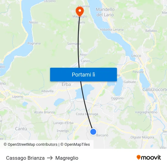 Cassago Brianza to Magreglio map