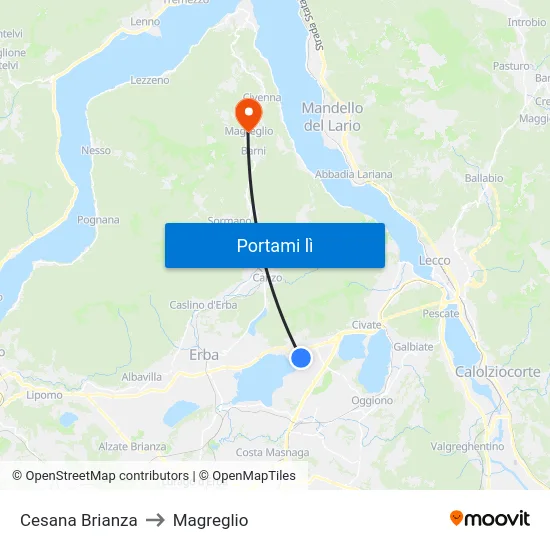 Cesana Brianza to Magreglio map