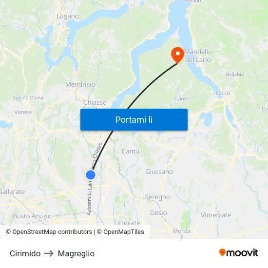 Cirimido to Magreglio map