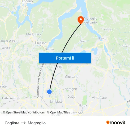 Cogliate to Magreglio map