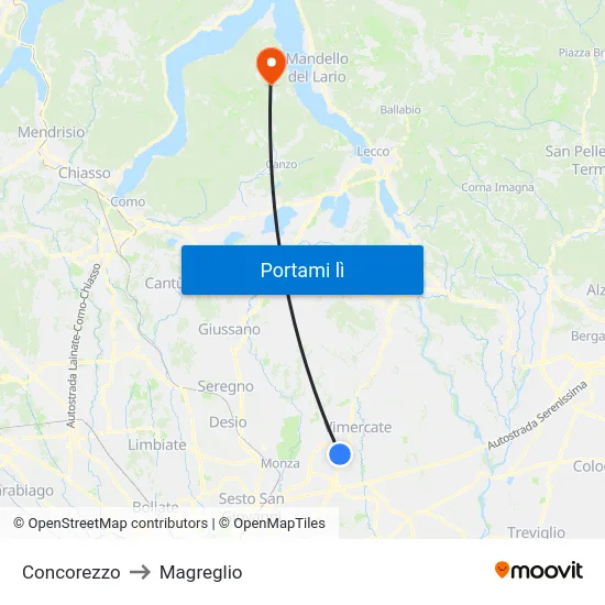 Concorezzo to Magreglio map
