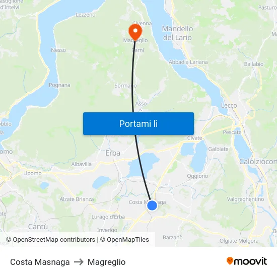 Costa Masnaga to Magreglio map