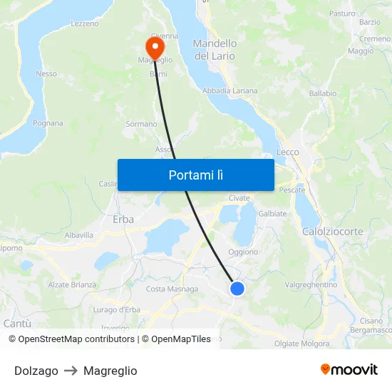 Dolzago to Magreglio map