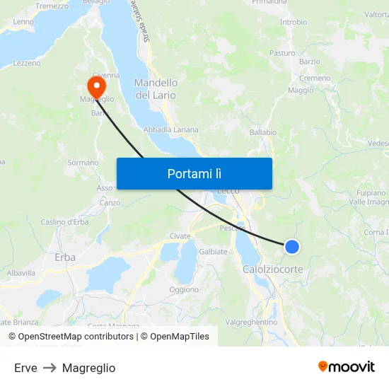 Erve to Magreglio map