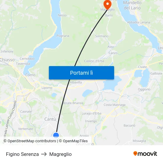 Figino Serenza to Magreglio map
