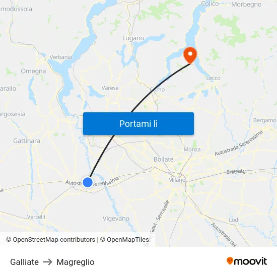 Galliate to Magreglio map