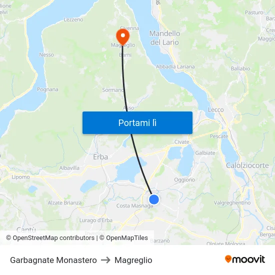 Garbagnate Monastero to Magreglio map