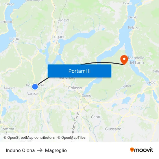 Induno Olona to Magreglio map