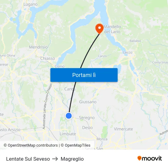 Lentate Sul Seveso to Magreglio map