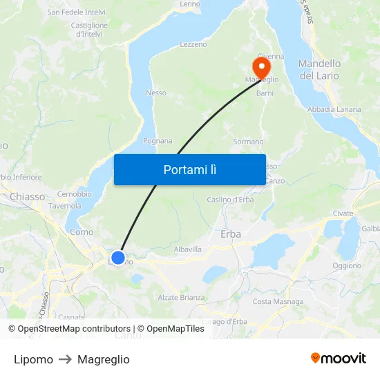 Lipomo to Magreglio map