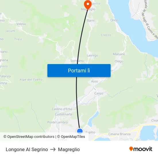 Longone Al Segrino to Magreglio map