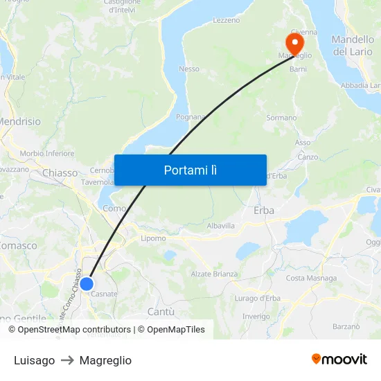 Luisago to Magreglio map