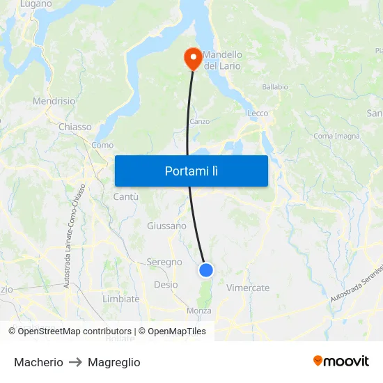 Macherio to Magreglio map