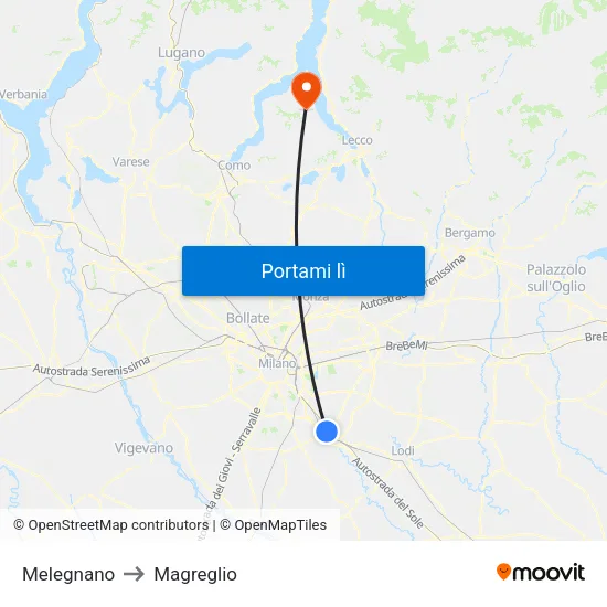 Melegnano to Magreglio map