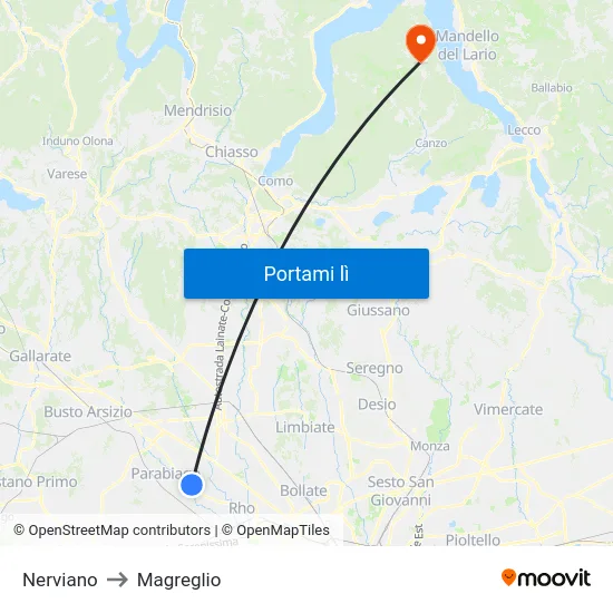 Nerviano to Magreglio map