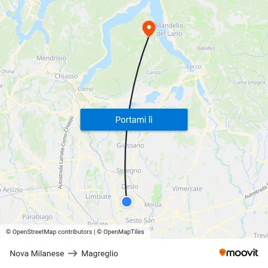 Nova Milanese to Magreglio map
