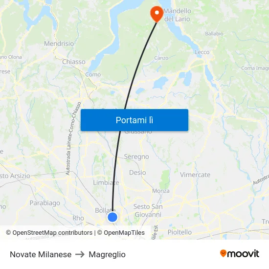 Novate Milanese to Magreglio map