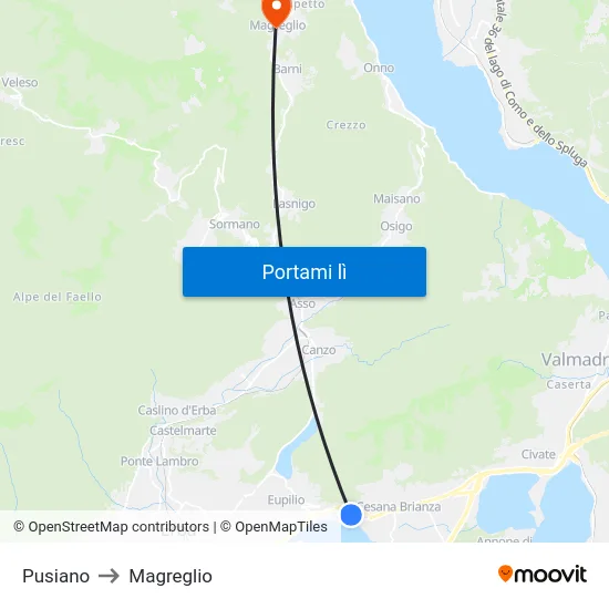 Pusiano to Magreglio map