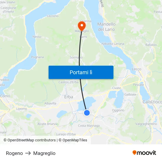 Rogeno to Magreglio map