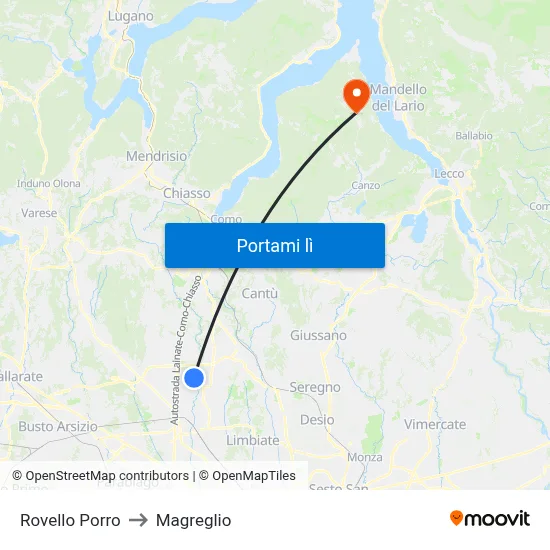 Rovello Porro to Magreglio map