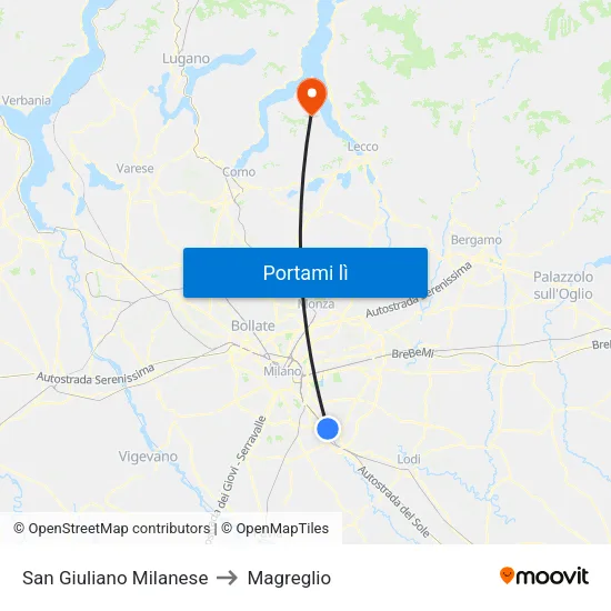 San Giuliano Milanese to Magreglio map