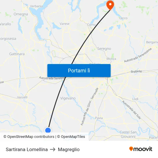Sartirana Lomellina to Magreglio map
