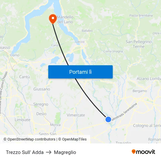 Trezzo Sull' Adda to Magreglio map