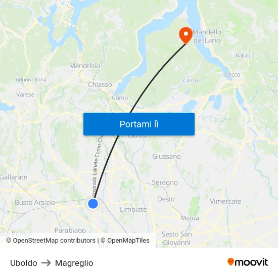 Uboldo to Magreglio map