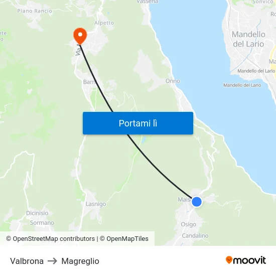 Valbrona to Magreglio map