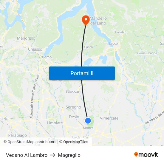 Vedano Al Lambro to Magreglio map