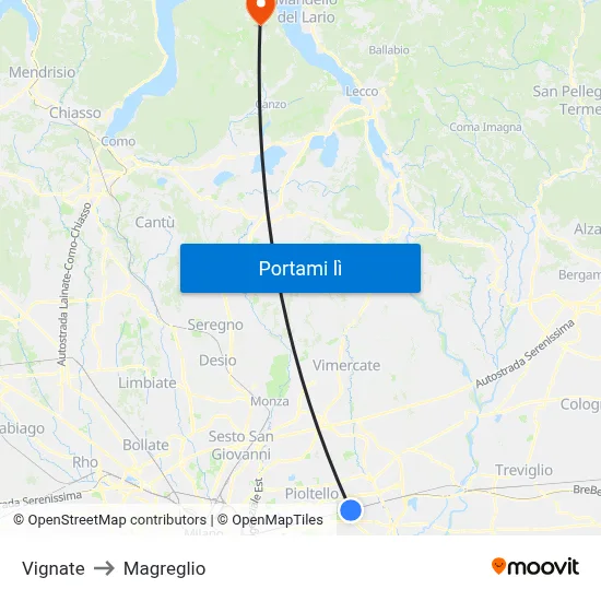 Vignate to Magreglio map