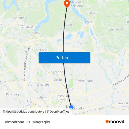 Vimodrone to Magreglio map