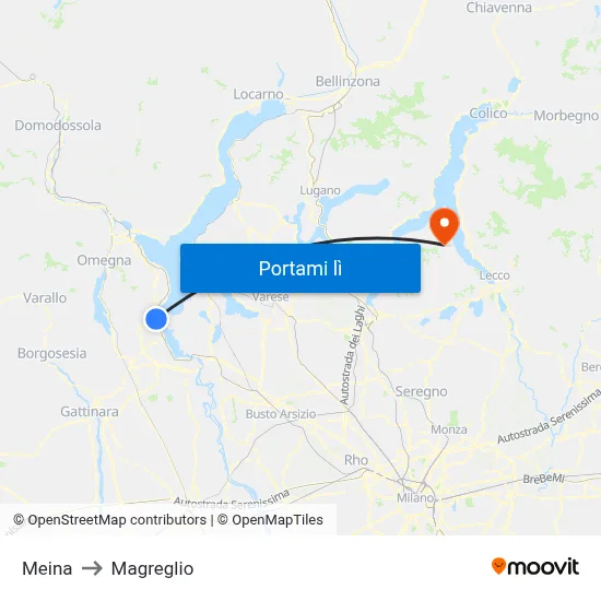 Meina to Magreglio map