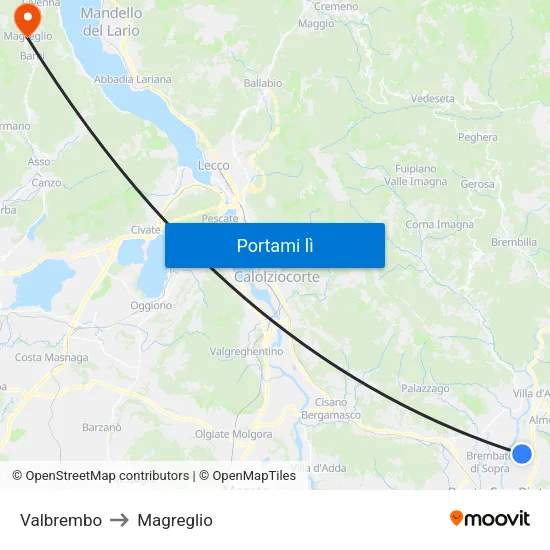 Valbrembo to Magreglio map