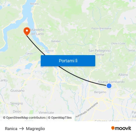 Ranica to Magreglio map