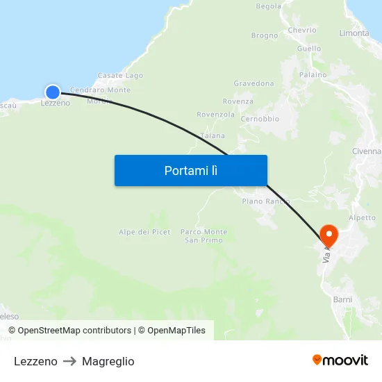 Lezzeno to Magreglio map