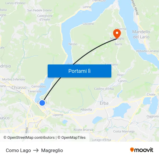 Como Lago to Magreglio map