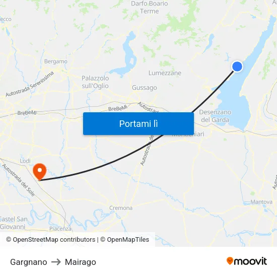 Gargnano to Mairago map
