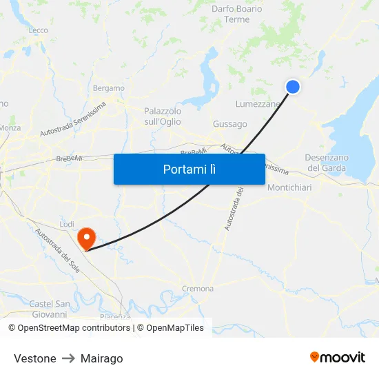 Vestone to Mairago map