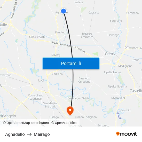 Agnadello to Mairago map