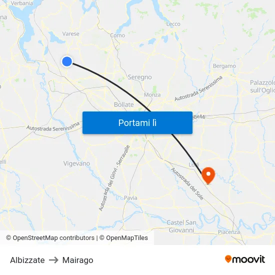 Albizzate to Mairago map