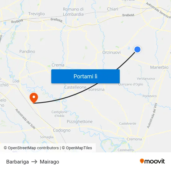 Barbariga to Mairago map