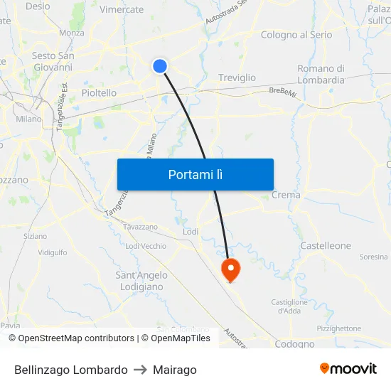 Bellinzago Lombardo to Mairago map