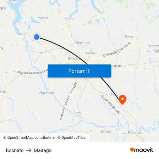 Besnate to Mairago map