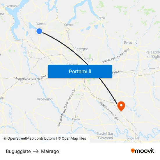 Buguggiate to Mairago map