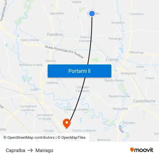 Capralba to Mairago map