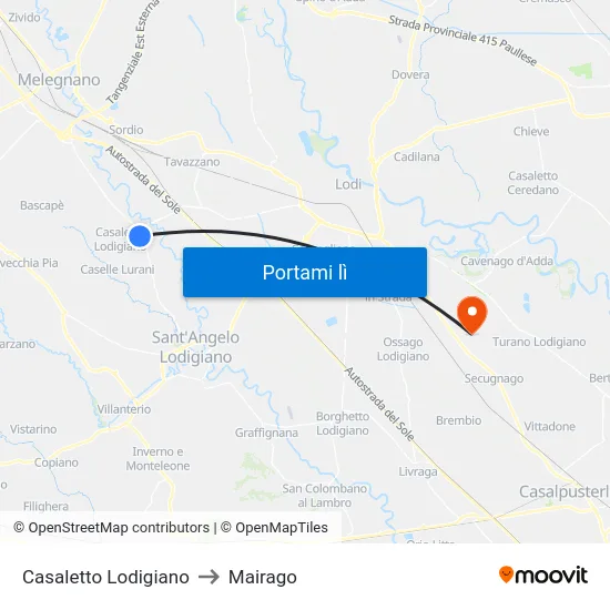 Casaletto Lodigiano to Mairago map