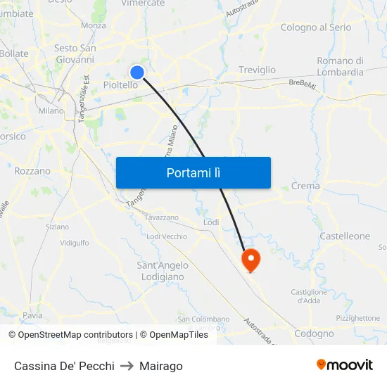 Cassina De' Pecchi to Mairago map