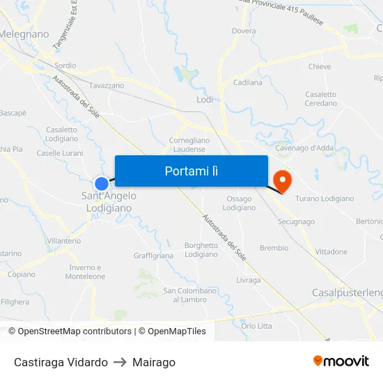 Castiraga Vidardo to Mairago map